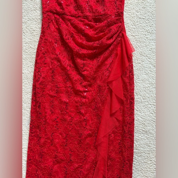 Candalite Petite red stretchy sparkly bodycon formal holiday dress, sz PL - Picture 3 of 7